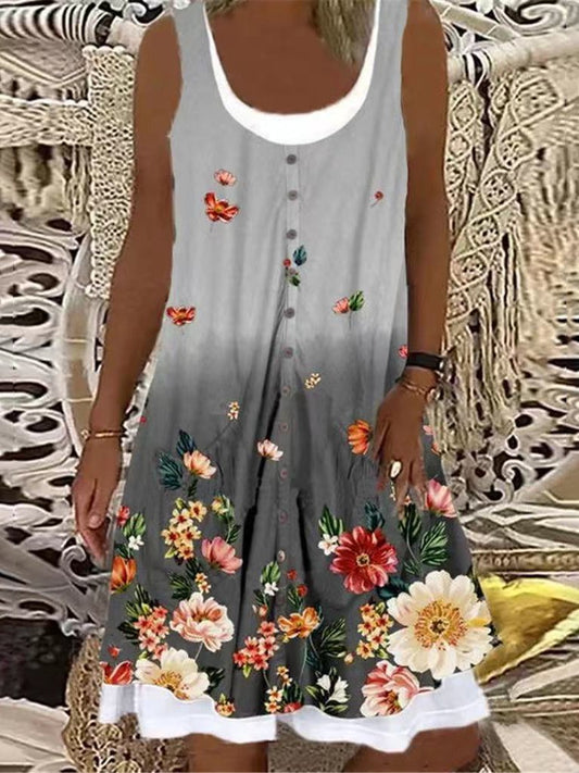 Printed Sleeveless Round Neck Casual Dress - Mini Dresses - INS | Online Fashion Free Shipping Clothing, Dresses, Tops, Shoes - 17/06/2021 - 20-30 - color-gray