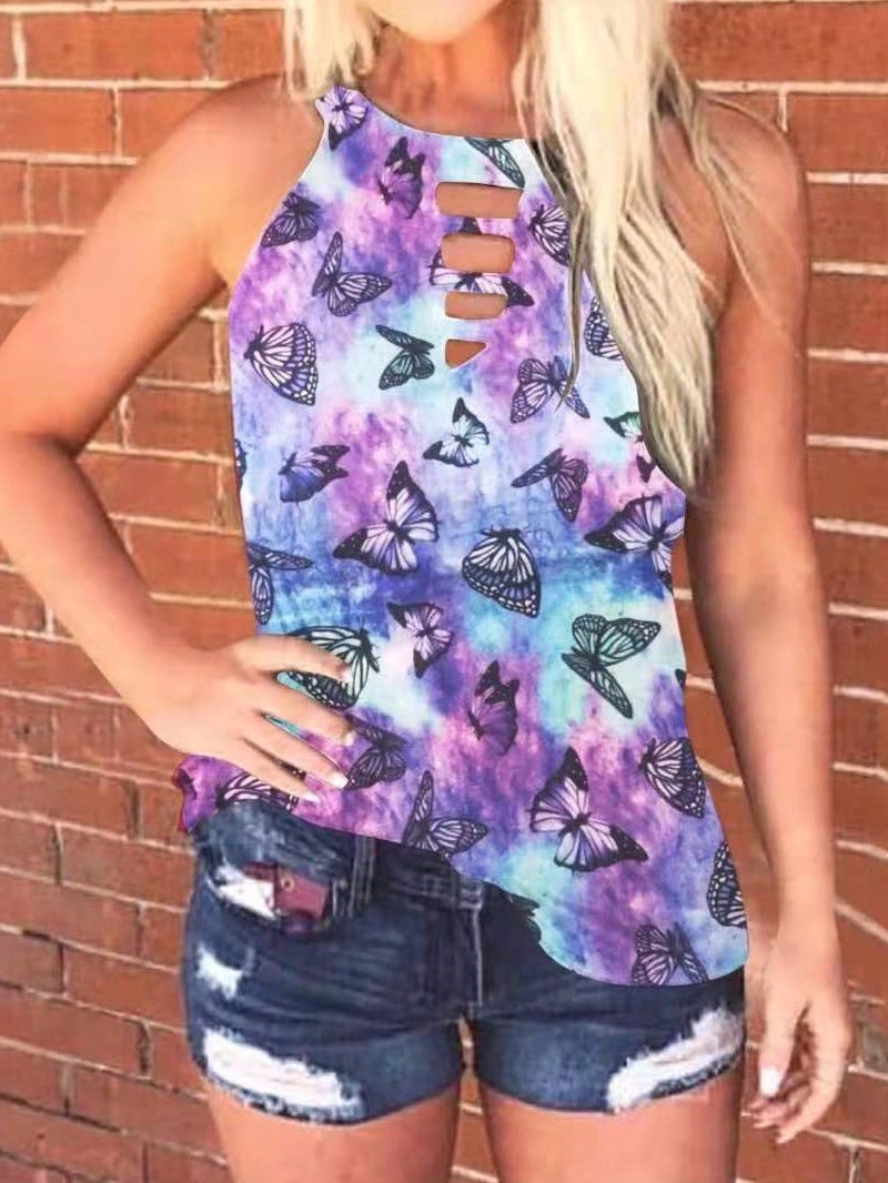 Printed Sleeveless Round Neck Sleeveless Vest - Tank Tops - INS | Online Fashion Free Shipping Clothing, Dresses, Tops, Shoes - 09/06/2021 - Color_Black - Color_Purple