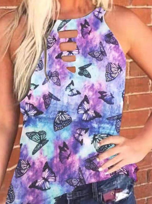 Printed Sleeveless Round Neck Sleeveless Vest - Tank Tops - INS | Online Fashion Free Shipping Clothing, Dresses, Tops, Shoes - 09/06/2021 - Color_Black - Color_Purple