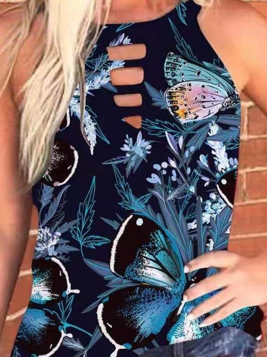 Printed Sleeveless Round Neck Sleeveless Vest - Tank Tops - INS | Online Fashion Free Shipping Clothing, Dresses, Tops, Shoes - 09/06/2021 - Color_Black - Color_Purple