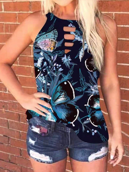 Printed Sleeveless Round Neck Sleeveless Vest - Tank Tops - INS | Online Fashion Free Shipping Clothing, Dresses, Tops, Shoes - 09/06/2021 - Color_Black - Color_Purple