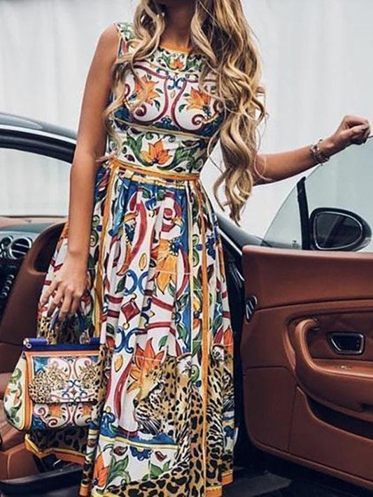 Printed Sleeveless Slim Casual Dress - Midi Dresses - INS | Online Fashion Free Shipping Clothing, Dresses, Tops, Shoes - 16/07/2021 - 20-30 - Category_Midi Dresses