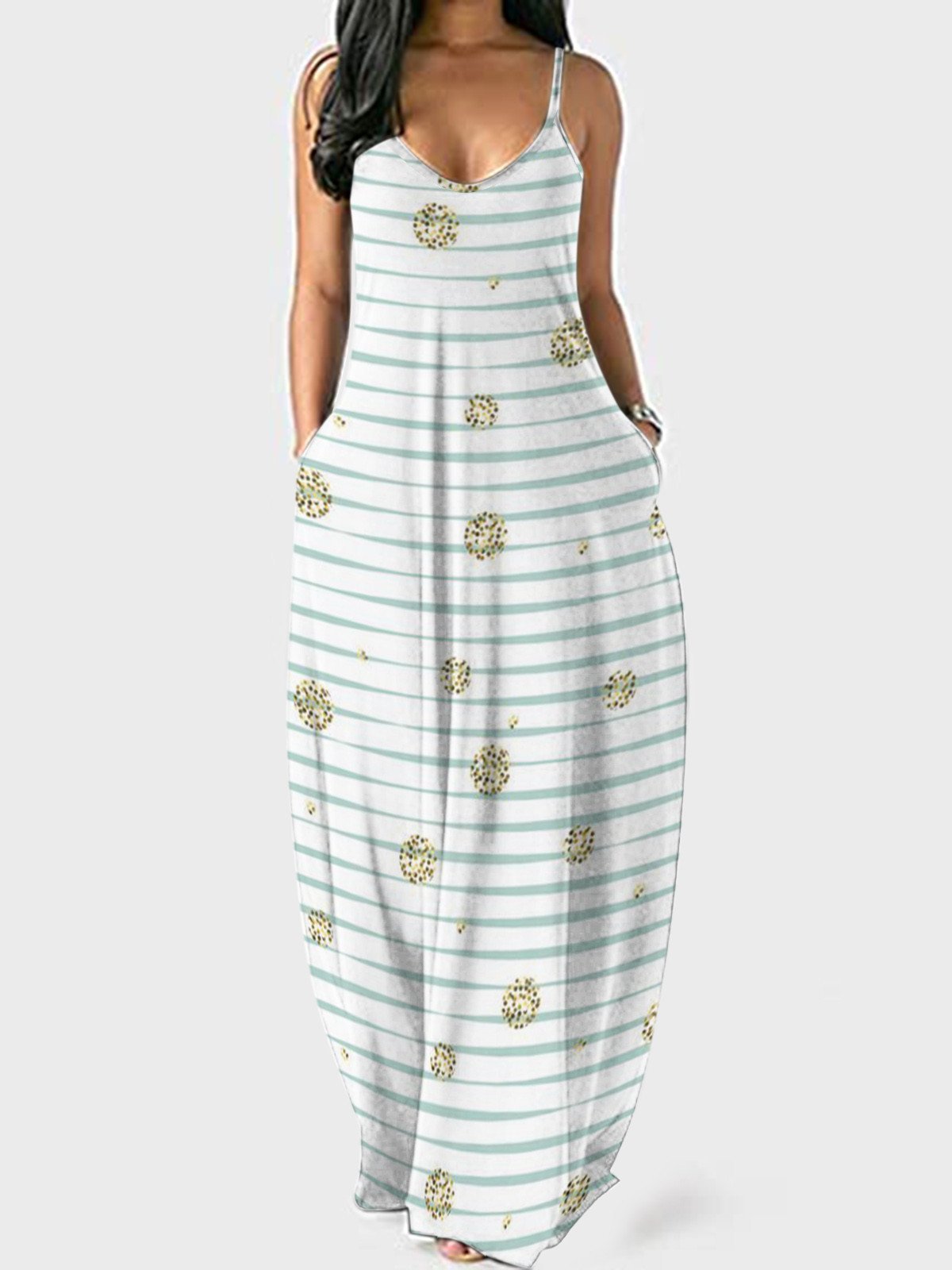 Printed Sleeveless Suspender Dress - Maxi Dresses - INS | Online Fashion Free Shipping Clothing, Dresses, Tops, Shoes - 20-30 - 21/06/2021 - color-green