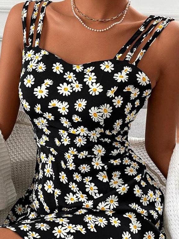 Printed Sleeveless Suspender Mini Dress - Mini Dresses - INS | Online Fashion Free Shipping Clothing, Dresses, Tops, Shoes - 20-30 - 25/06/2021 - color-black