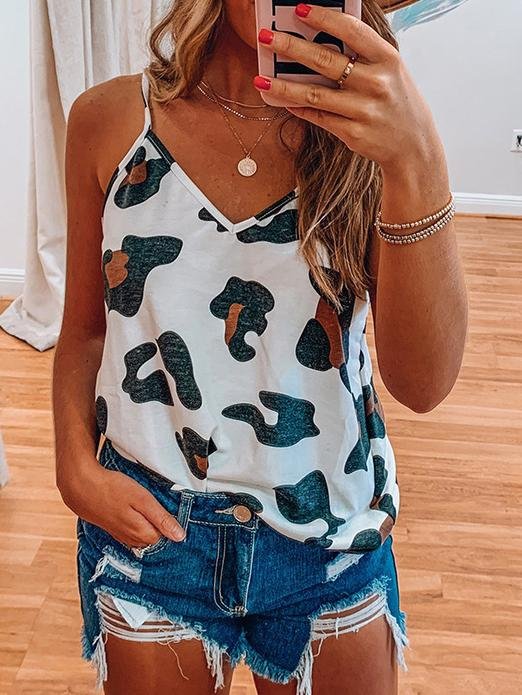 Printed Sleeveless V-Neck Casual Tank Tops - Tank Tops - INS | Online Fashion Free Shipping Clothing, Dresses, Tops, Shoes - 02/07/2021 - 10-20 - Category_Tank Tops