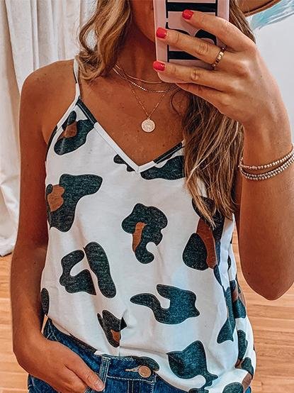 Printed Sleeveless V-Neck Casual Tank Tops - Tank Tops - INS | Online Fashion Free Shipping Clothing, Dresses, Tops, Shoes - 02/07/2021 - 10-20 - Category_Tank Tops