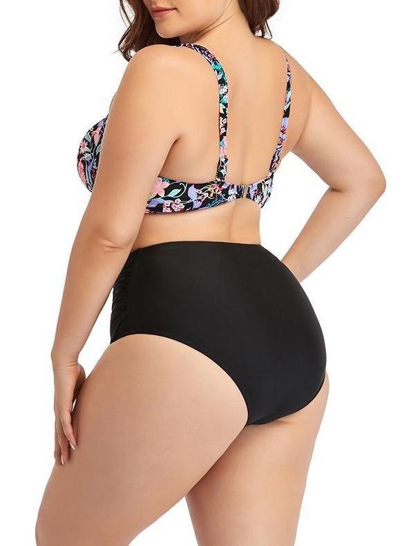 Printed Spandex Bikini Set Plus Size Two-piece Swimwear - Plus Bikinis - INS | Online Fashion Free Shipping Clothing, Dresses, Tops, Shoes - 22/04/2021 - Color_ Black - Plus Bikinis
