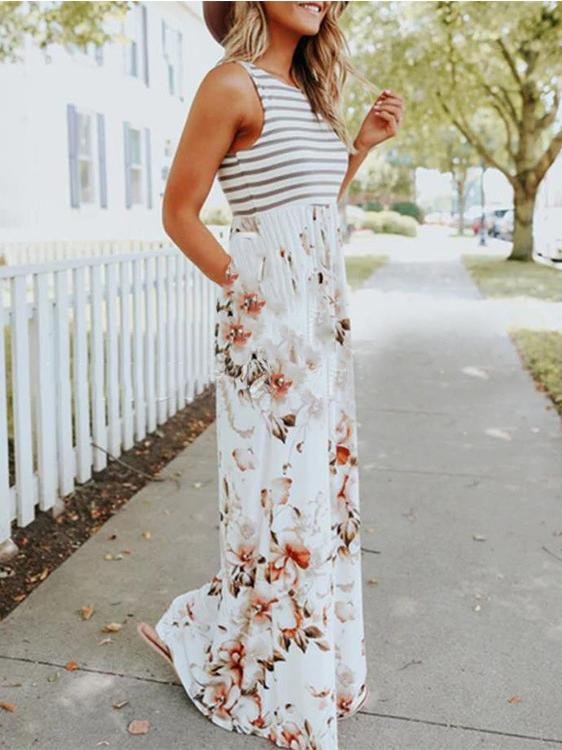 Printed Stitching Ladies Long Dress - Maxi Dresses - INS | Online Fashion Free Shipping Clothing, Dresses, Tops, Shoes - 18/06/2021 - 20-30 - color-white