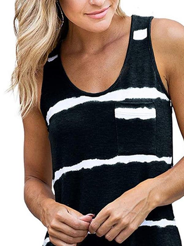 Printed Tie-dye Striped Sleeveless Tank Top - Vests - INS | Online Fashion Free Shipping Clothing, Dresses, Tops, Shoes - 05/18/2021 - Category_Vests - Color_Black