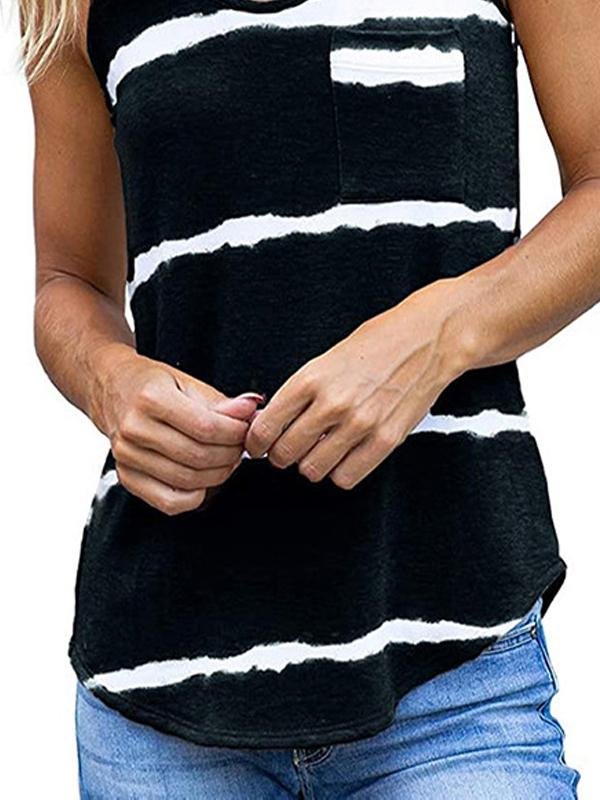 Printed Tie-dye Striped Sleeveless Tank Top - Vests - INS | Online Fashion Free Shipping Clothing, Dresses, Tops, Shoes - 05/18/2021 - Category_Vests - Color_Black