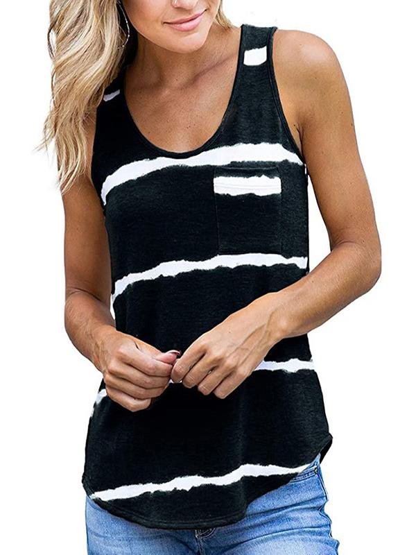 Printed Tie-dye Striped Sleeveless Tank Top - Vests - INS | Online Fashion Free Shipping Clothing, Dresses, Tops, Shoes - 05/18/2021 - Category_Vests - Color_Black