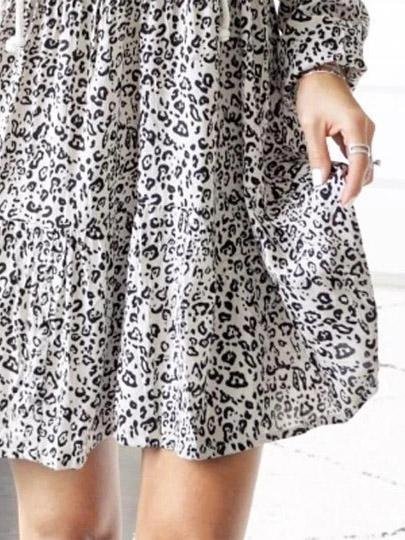 Printed V-Neck Loose Long Sleeve Dress - Mini Dresses - INS | Online Fashion Free Shipping Clothing, Dresses, Tops, Shoes - 20-30 - 27/07/2021 - Category_Mini Dresses