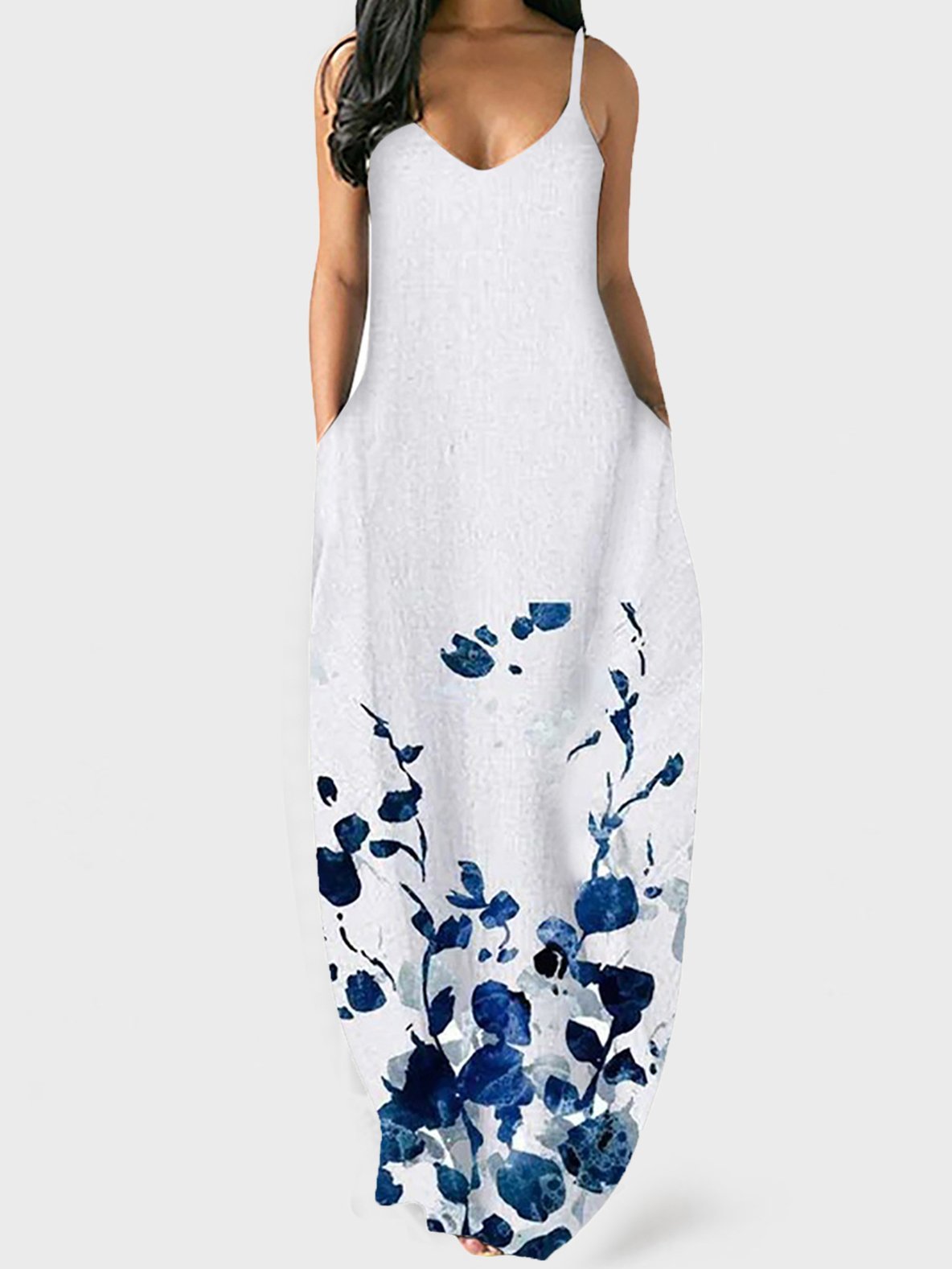 Printed V-neck Loose Strap Dress - Maxi Dresses - INS | Online Fashion Free Shipping Clothing, Dresses, Tops, Shoes - 09/07/2021 - 20-30 - color-black