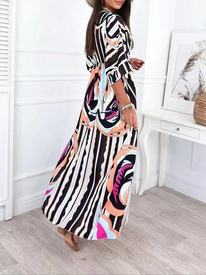 Printed V-neck Mid-sleeve Dress - Maxi Dresses - INS | Online Fashion Free Shipping Clothing, Dresses, Tops, Shoes - 29/06/2021 - 30-40 - color-2xl