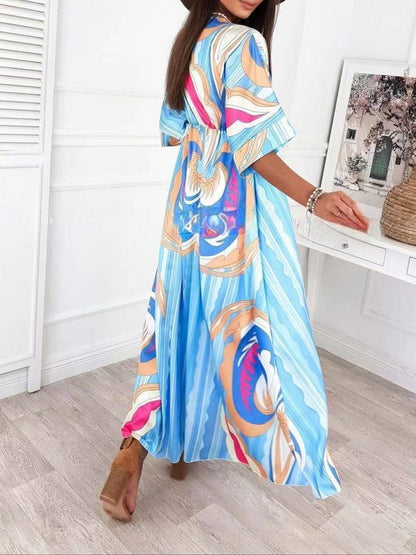 Printed V-neck Mid-sleeve Dress - Maxi Dresses - INS | Online Fashion Free Shipping Clothing, Dresses, Tops, Shoes - 29/06/2021 - 30-40 - color-2xl