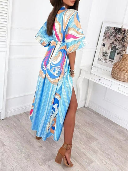 Printed V-neck Mid-sleeve Dress - Maxi Dresses - INS | Online Fashion Free Shipping Clothing, Dresses, Tops, Shoes - 29/06/2021 - 30-40 - color-2xl