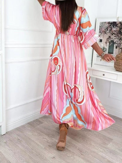 Printed V-neck Mid-sleeve Dress - Maxi Dresses - INS | Online Fashion Free Shipping Clothing, Dresses, Tops, Shoes - 29/06/2021 - 30-40 - color-2xl