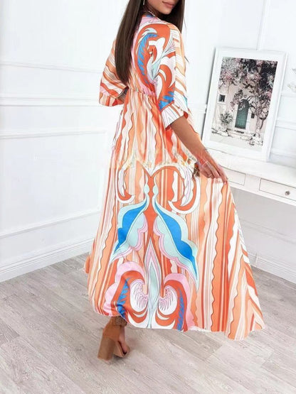 Printed V-neck Mid-sleeve Dress - Maxi Dresses - INS | Online Fashion Free Shipping Clothing, Dresses, Tops, Shoes - 29/06/2021 - 30-40 - color-2xl