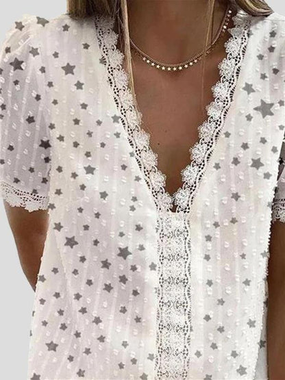 Printed V-neck Short-sleeved T-shirt - T-shirts - INS | Online Fashion Free Shipping Clothing, Dresses, Tops, Shoes - 15/06/2021 - Color_White - LXQ