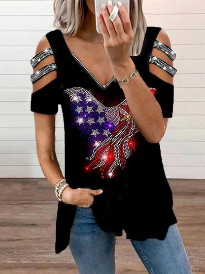 Printed V-neck Short-sleeved T-shirt - T-shirts - Instastyled | Online Fashion Free Shipping Clothing, Dresses, Tops, Shoes - 01/06/2021 - 1688LINK - 20-30