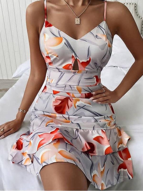 Printed V-Neck Sleeveless Mini Dress - Mini Dresses - INS | Online Fashion Free Shipping Clothing, Dresses, Tops, Shoes - 26/07/2021 - 30-40 - Category_Mini Dresses