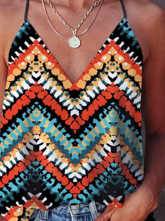 Printed V-Neck Suspender Casual Tank Tops - Tank Tops - INS | Online Fashion Free Shipping Clothing, Dresses, Tops, Shoes - 15/06/2021 - Category_Tank Tops - HDL