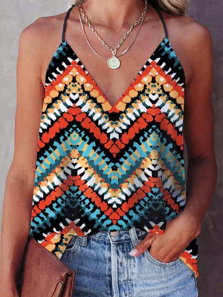 Printed V-Neck Suspender Casual Tank Tops - Tank Tops - INS | Online Fashion Free Shipping Clothing, Dresses, Tops, Shoes - 15/06/2021 - Category_Tank Tops - HDL