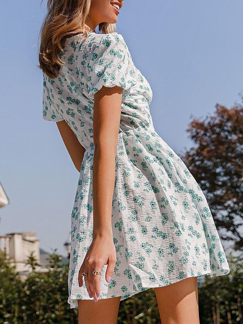 Puff Sleeve Button Front Floral Print Dress - Dresses - INS | Online Fashion Free Shipping Clothing, Dresses, Tops, Shoes - 02/04/2021 - Daily - Dresses