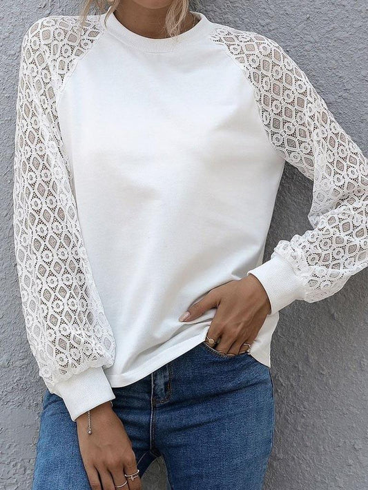 Puff Sleeve Lace Stitching Loose Cropped Blouse - Blouses - INS | Online Fashion Free Shipping Clothing, Dresses, Tops, Shoes - 2XL - 31/03/2021 - Autumn