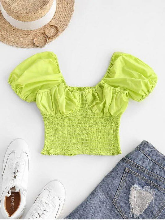 Puff Sleeve Smocked Crop Top - INS | Online Fashion Free Shipping Clothing, Dresses, Tops, Shoes