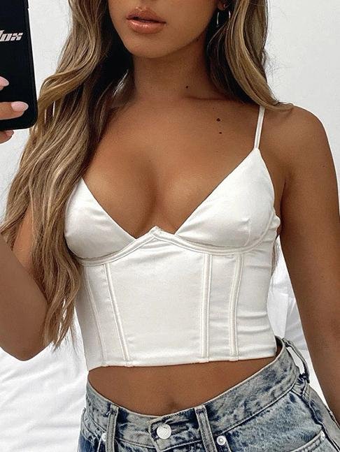 Pure Color Slim Deep V-Neck Tank Tops - Tank Tops - INS | Online Fashion Free Shipping Clothing, Dresses, Tops, Shoes - 10-20 - 24/06/2021 - Category_Tank Tops