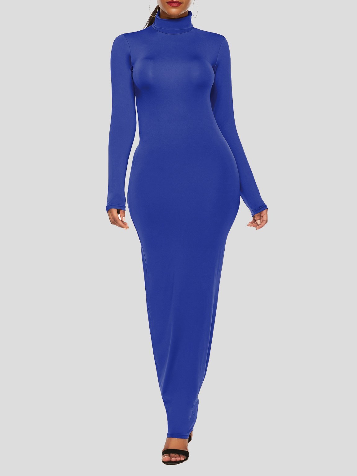 Pure Long Sleeve Stretch Slim High Neck Dress - Maxi Dresses - INS | Online Fashion Free Shipping Clothing, Dresses, Tops, Shoes - 20-30 - 24/06/2021 - Category_Maxi Dresses