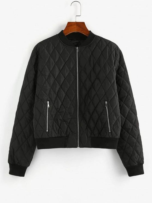 Quilted Zip Up Baseball Jacket - INS | Online Fashion Free Shipping Clothing, Dresses, Tops, Shoes