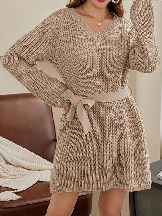 Raglan Sleeve Belted Sweater Dress - Dresses - INS | Online Fashion Free Shipping Clothing, Dresses, Tops, Shoes - 02/02/2021 - Autumn - Casual Dresses
