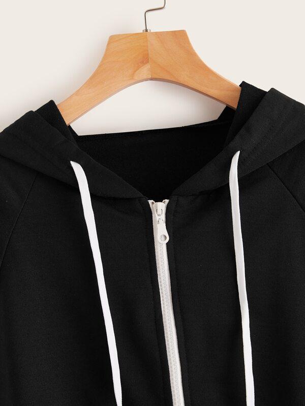 Raglan Sleeve Drawstring Zip Up Hoodie - INS | Online Fashion Free Shipping Clothing, Dresses, Tops, Shoes