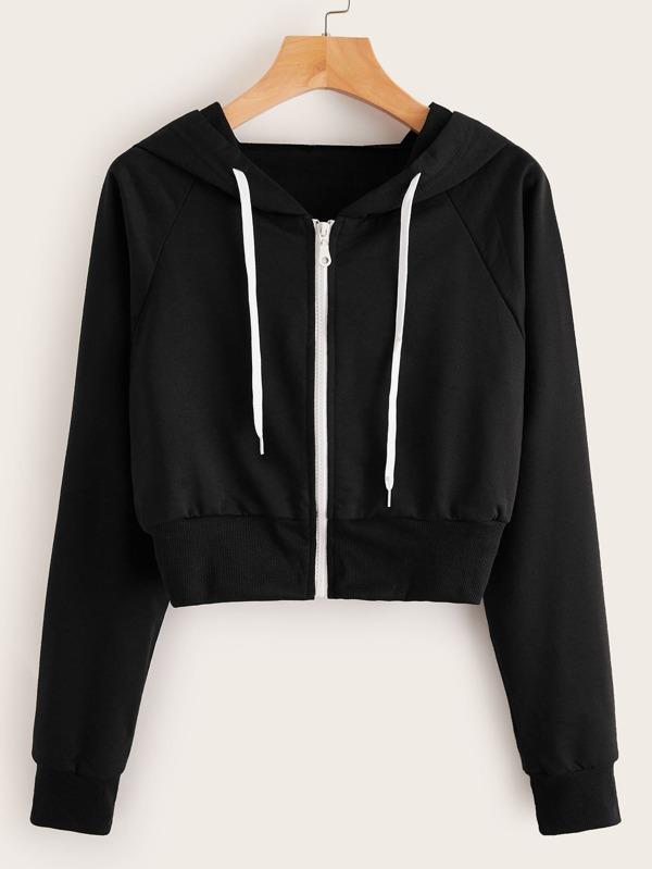 Raglan Sleeve Drawstring Zip Up Hoodie - INS | Online Fashion Free Shipping Clothing, Dresses, Tops, Shoes