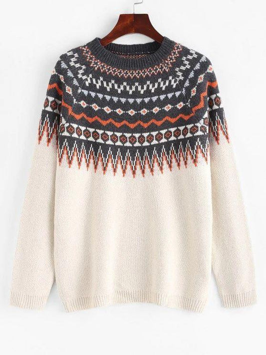 Raglan Sleeve Fair Isle Knit Sweater - INS | Online Fashion Free Shipping Clothing, Dresses, Tops, Shoes