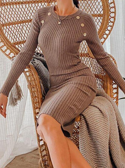 Raglan Sleeve Rib-knit Sweater Dress - Dresses - INS | Online Fashion Free Shipping Clothing, Dresses, Tops, Shoes - 02/02/2021 - Autumn - Brown