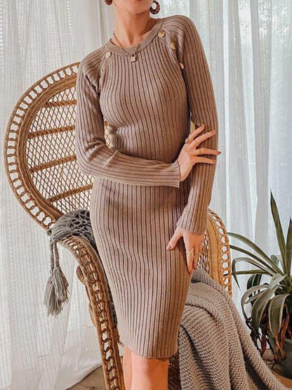 Raglan Sleeve Rib-knit Sweater Dress - Dresses - INS | Online Fashion Free Shipping Clothing, Dresses, Tops, Shoes - 02/02/2021 - Autumn - Brown