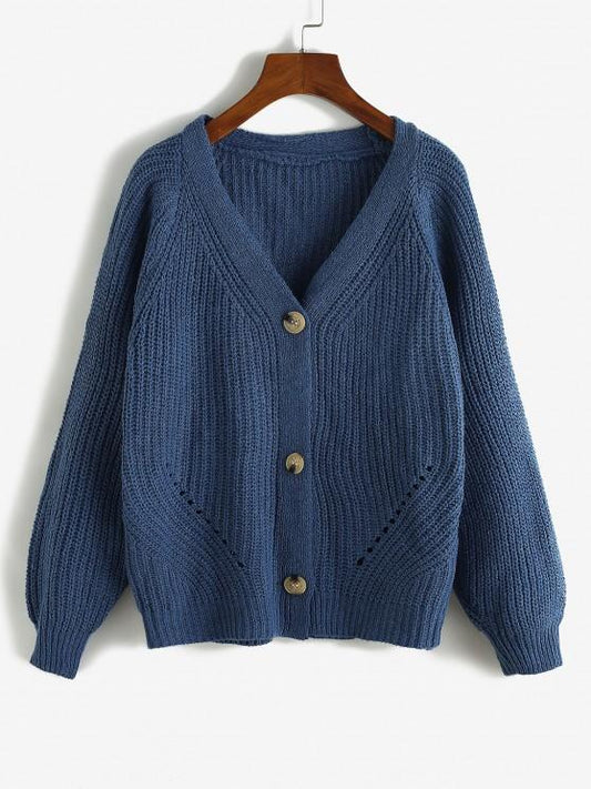 Raglan Sleeve Single Breasted Pointelle Knit Cardigan - INS | Online Fashion Free Shipping Clothing, Dresses, Tops, Shoes
