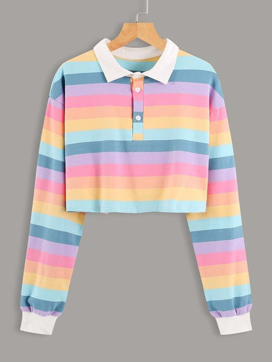 Rainbow Striped Drop Shoulder Sweatshirt - INS | Online Fashion Free Shipping Clothing, Dresses, Tops, Shoes