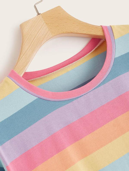 Rainbow Striped Short Sleeve Tee - INS | Online Fashion Free Shipping Clothing, Dresses, Tops, Shoes