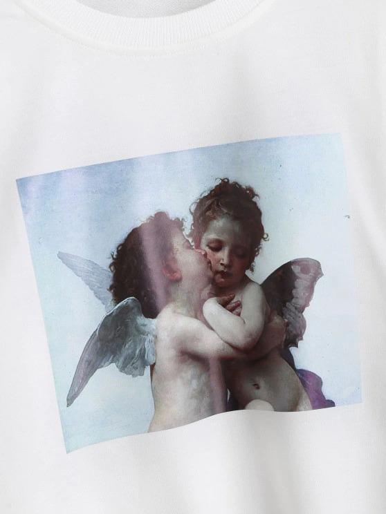Raw Cut Renaissance Art Angel Print Sweatshirt - INS | Online Fashion Free Shipping Clothing, Dresses, Tops, Shoes