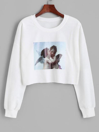 Raw Cut Renaissance Art Angel Print Sweatshirt - INS | Online Fashion Free Shipping Clothing, Dresses, Tops, Shoes