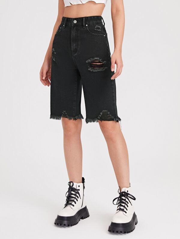 Raw Hem Ripped Denim Shorts - INS | Online Fashion Free Shipping Clothing, Dresses, Tops, Shoes