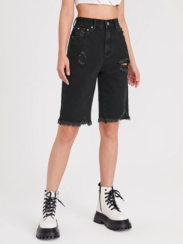 Raw Hem Ripped Denim Shorts - INS | Online Fashion Free Shipping Clothing, Dresses, Tops, Shoes