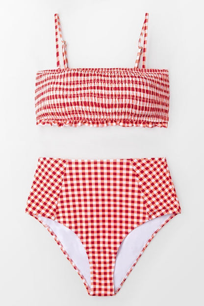 Red Gingham Smocked Bikini - Swimsuits - INS | Online Fashion Free Shipping Clothing, Dresses, Tops, Shoes - 01/03/2021 - Color_Pink - DRAFT