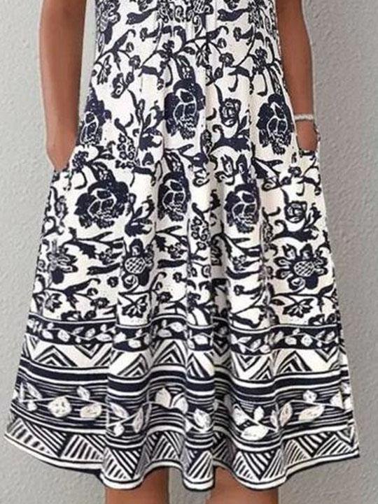 Retro Print V-neck Long Dress - Midi Dresses - INS | Online Fashion Free Shipping Clothing, Dresses, Tops, Shoes - 20-30 - 25/06/2021 - color-white