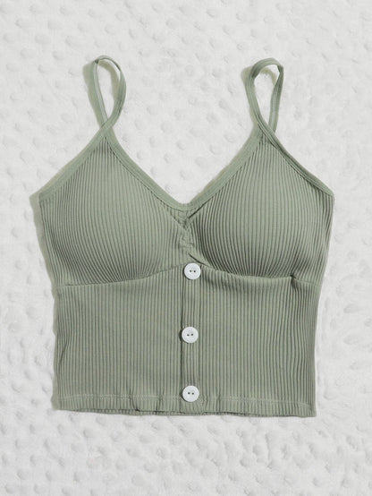 Rib Button Front Bralette - INS | Online Fashion Free Shipping Clothing, Dresses, Tops, Shoes