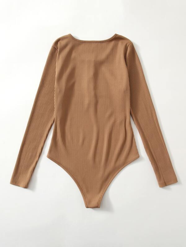 Ribbed Button Front Bodysuit - INS | Online Fashion Free Shipping Clothing, Dresses, Tops, Shoes